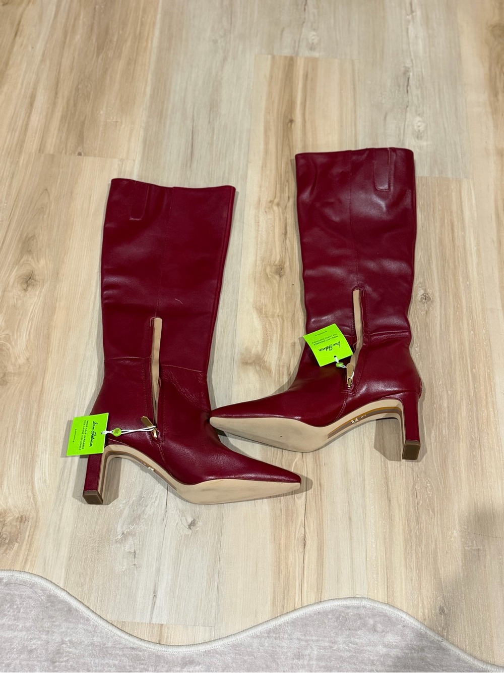 Sam Edelman Burgundy Knee-High Leather Heeled Boots